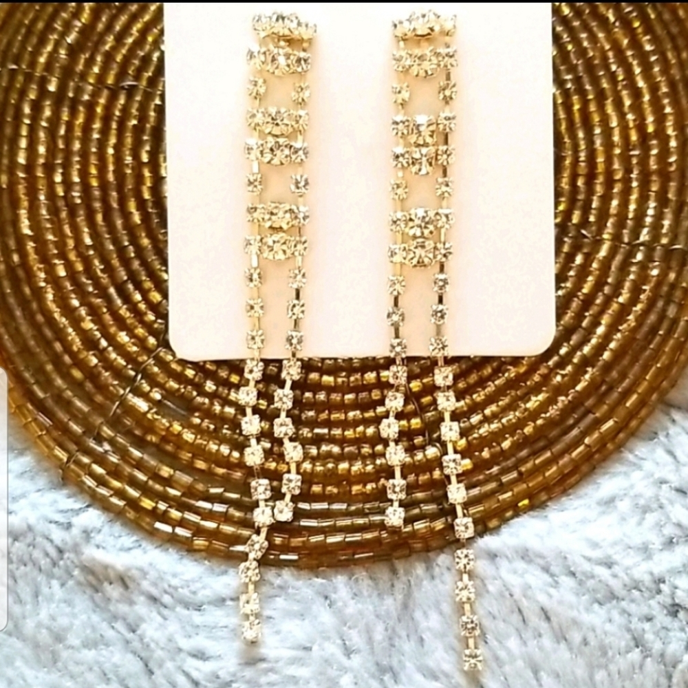 3 for $15 Long Delicate Gold Rhinestone Earrings